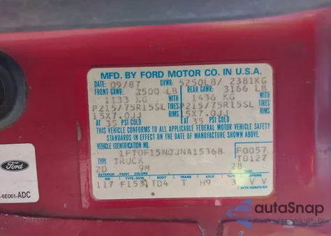 1988 Ford F150 z USA, uszkodzony, nr VIN 1FTDF15N0JNA15368